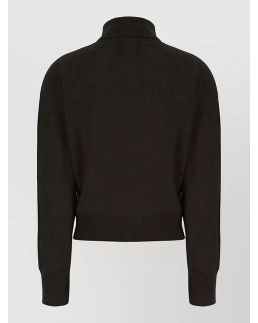 Vanisé Black Cashmere Cropped Sweater High Neck Ribbed Hem