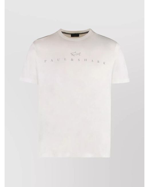 Paul Shark Men's White Cotton Jersey T-Shirt Featuring Logo Print