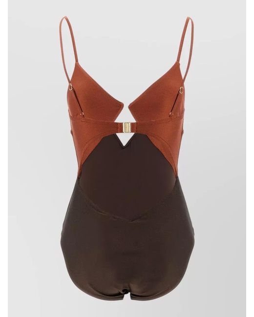 Zimmermann Brown Cutout V-Neck One-Piece Swimsuit
