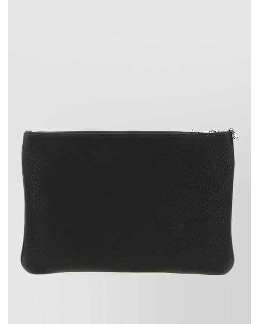 Dolce & Gabbana Black Leather Pouch Textured Surface Compact Design for men