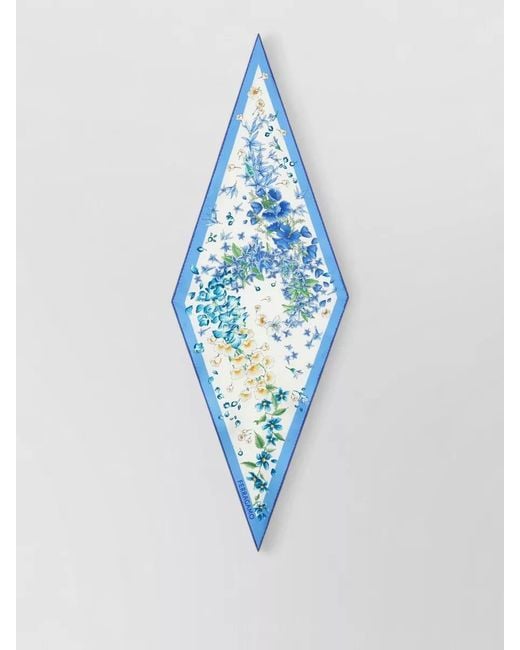 Ferragamo Blue Spring Floral Diamond Hair Scarf