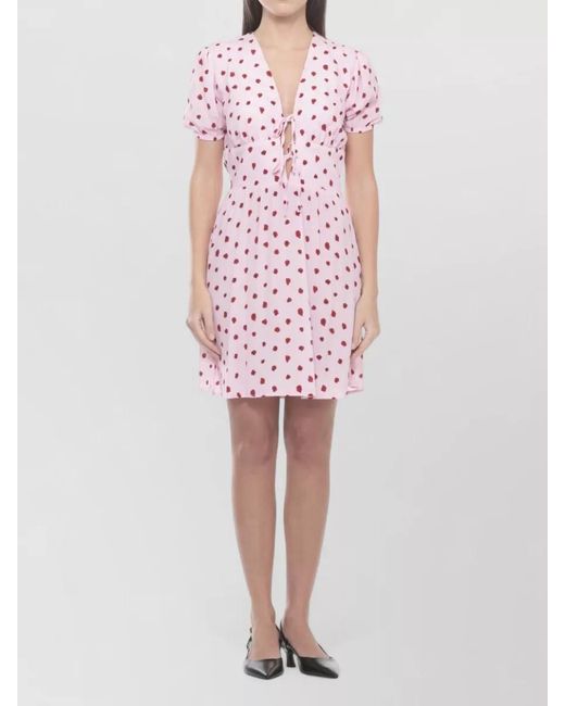 Mar De Margaritas Pink Floral Dress V Neckline Lace Detail