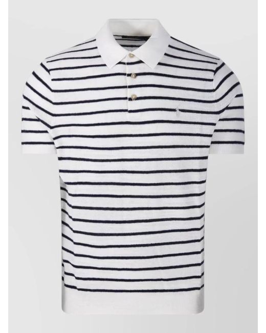 Ralph Lauren Blue Polo Shirt Short Sleeves Striped Ribbed Collar for men