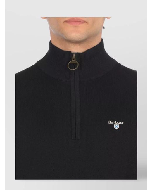 Barbour Blue Zip Crewneck Sweater Ribbed Trims for men
