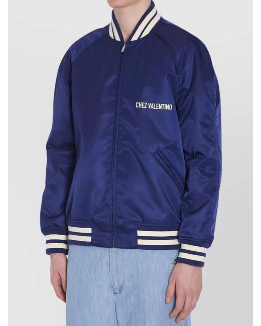 Valentino Garavani Blue Quilted Nylon Bomber Jacket for men