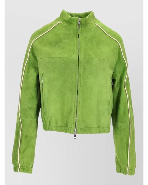 LA ROSE Green Suede Bomber Jacket Elasticated Hem High Collar