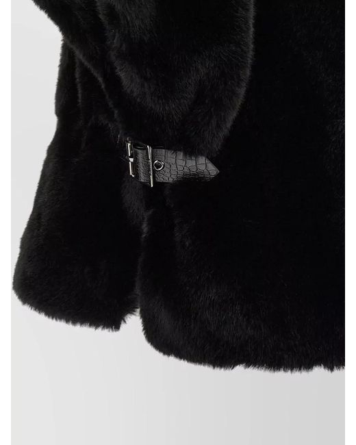 Pinko Black Cape Coat Buckle Detail Faux Fur