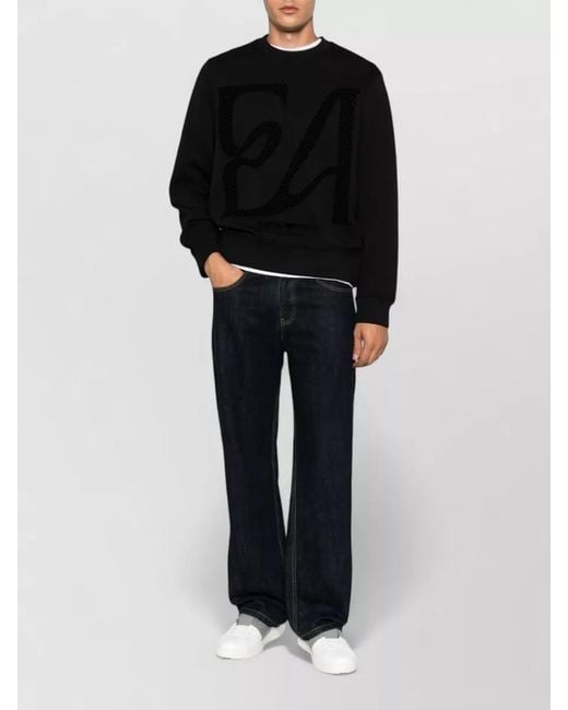 Emporio Armani Black Logo Cotton Sweatshirt Regular Fit Ribbed Cuffs for men