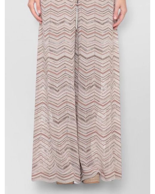 D.exterior Multicolor High Waist Chevron Lurex Sheer Wide Pants
