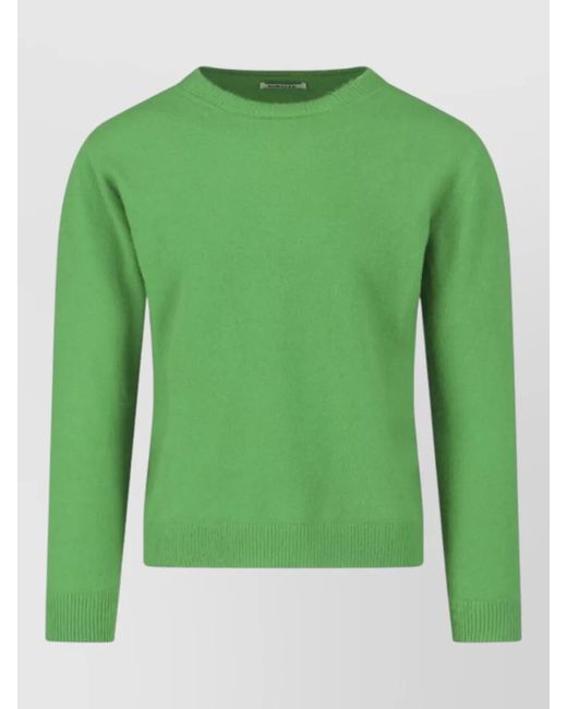 Auralee Green Knitted Crew Neck Sweater Long Sleeves for men