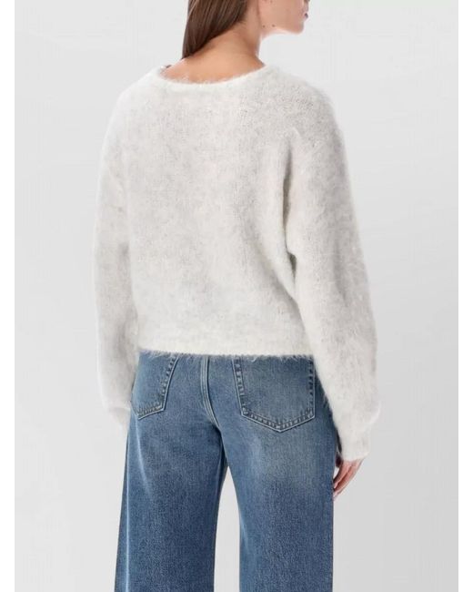 American Vintage White Alpaca Cropped Loose-Fit Thick-Knit Sweatshirt