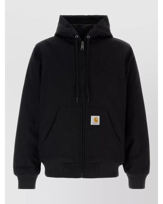 Carhartt Blue Hooded Jacket Front Pockets Ribbed Cuffs Hem
