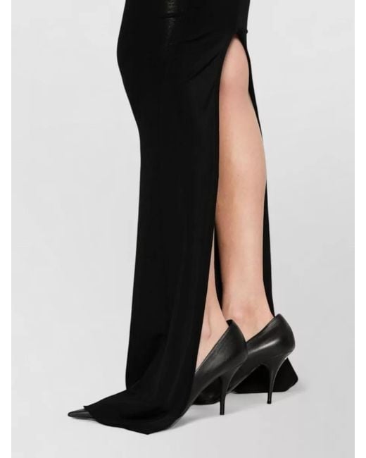Rick Owens Black Long Dress High Slit Sheer Panels Sleeveless