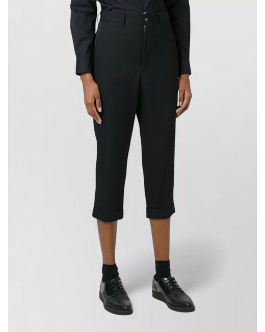Comme des Garçons Blue Cropped Trousers Belt Loops Pockets Rolled Cuffs