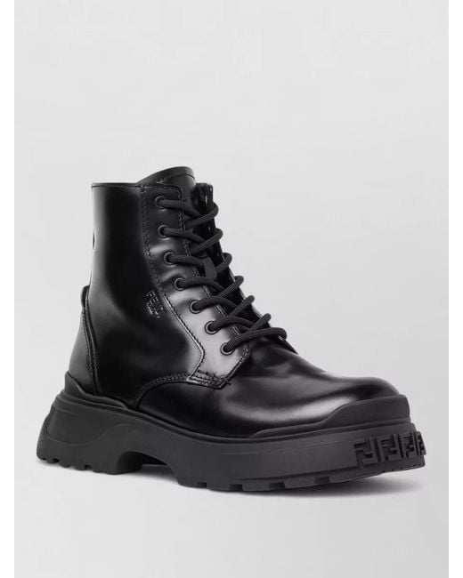 Fendi Black Leather Combat Boots for men