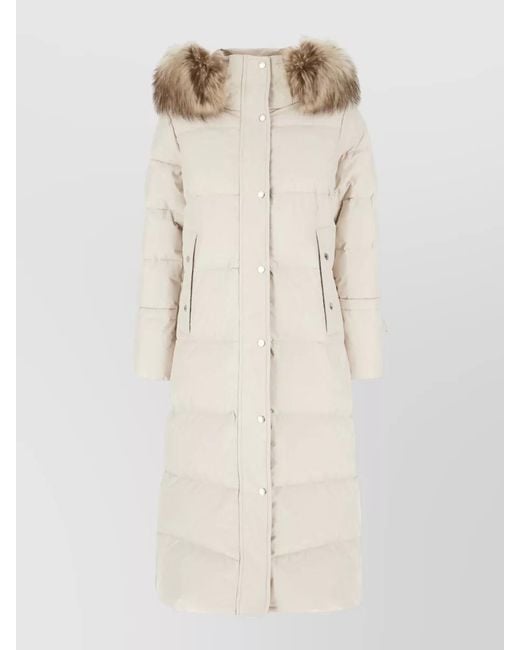 Moorer Natural Breuil Polyester Long Hooded Quilted Jacket