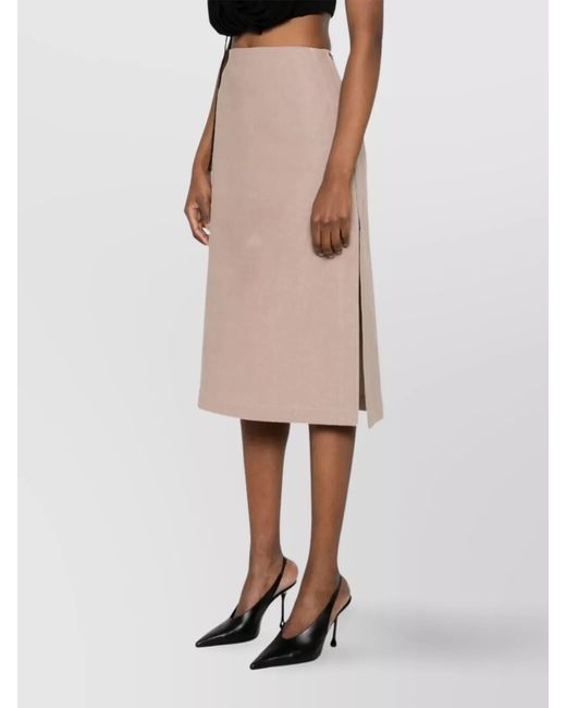 Fendi Pink Linen Waxed Straight Midi Skirt