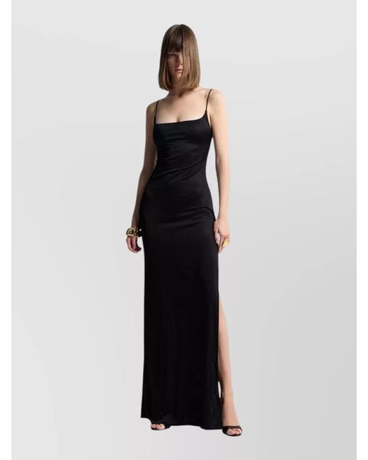 DSquared² Black Square Neckline Maxi Dress Spaghetti Straps Slit