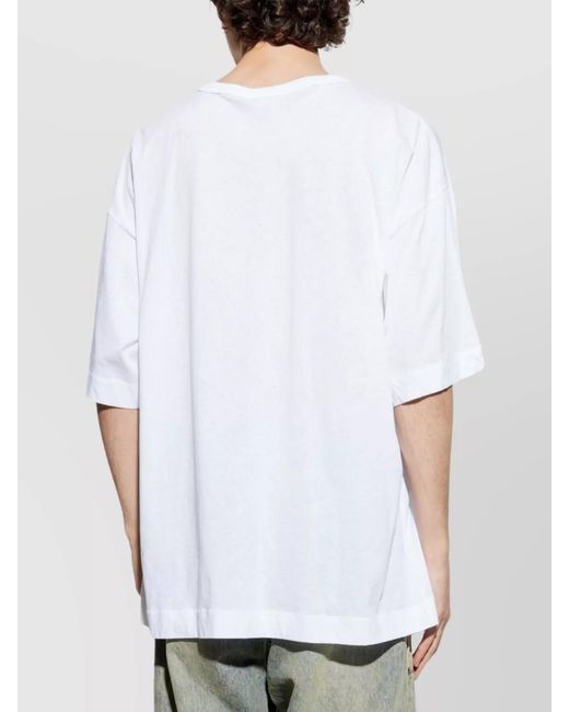 Dries Van Noten White Cotton Crew Neck Drop Shoulder Short Sleeve T-Shirt for men