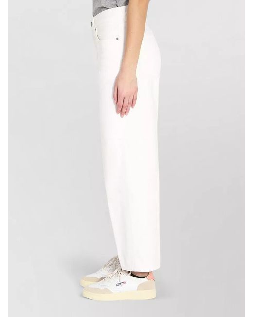 Haikure White Denim Mid-Rise Cropped Wide-Leg Trousers