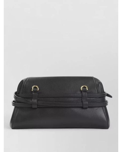 Moschino Black Belt Detail Calfskin Shoulder Bag