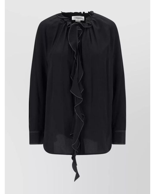 Victoria Beckham Blue Silk Ruffle Blouse