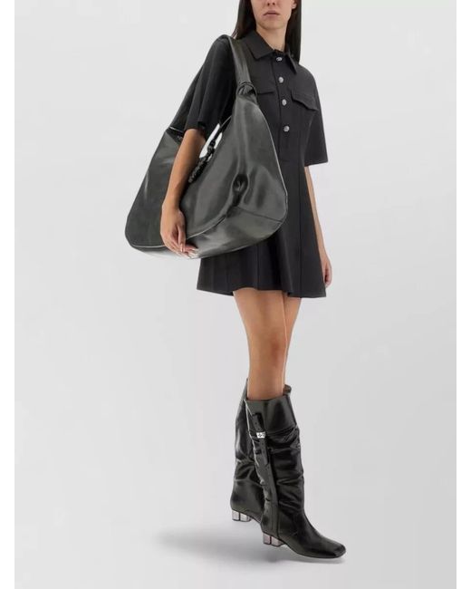 Ganni Black Mini Dress Scalloped Buttons A Line Silhouette