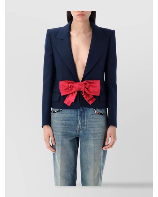 Valentino Garavani Blue Cropped Single-Breasted Blazer