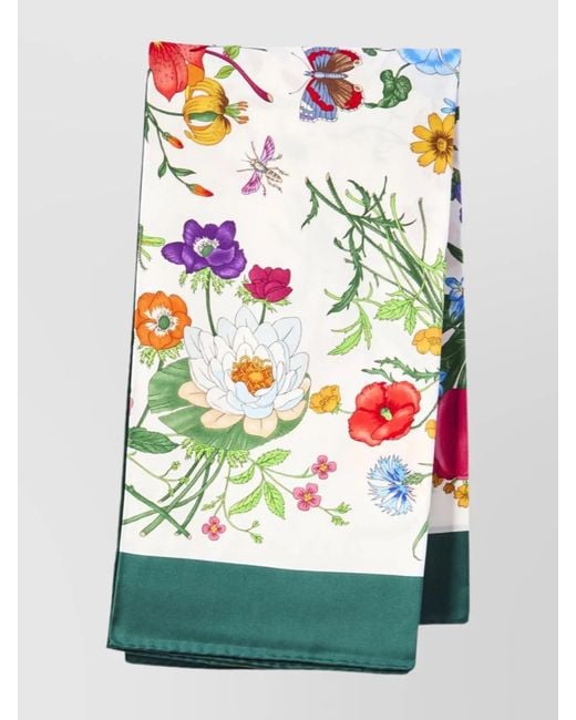 Gucci Green Silk Floral-Print Scarf