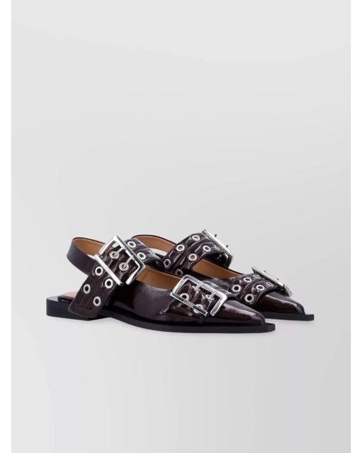 Ganni Multicolor Synthetic Leather Buckle Slingback Ballerina Shoes