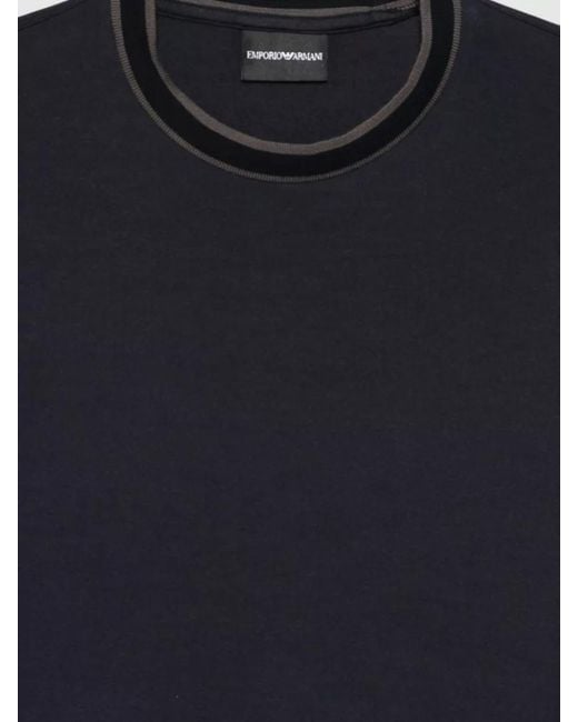 Emporio Armani Blue Silk-Blend Ribbed T-Shirt for men