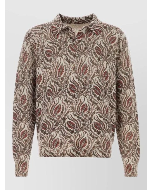 Etro Brown Embroidered Wool Polo Shirt for men