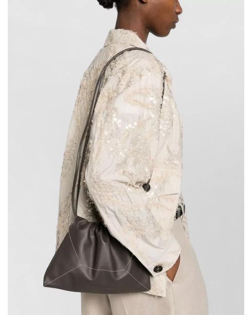 Brunello Cucinelli Gray Leather Shoulder Bag
