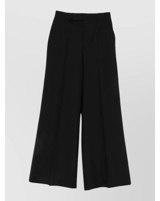 Rick Owens Black High Waist Pleated Belted Wide Leg Pants