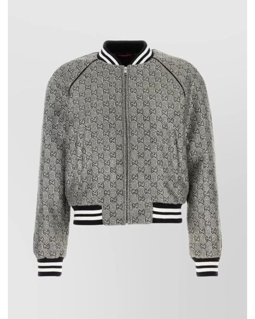 Gucci Gray Embellished Tweed Bomber Jacket for men