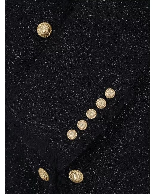 Balmain Blue Structured Shoulder Coat Frayed Edges Buttons