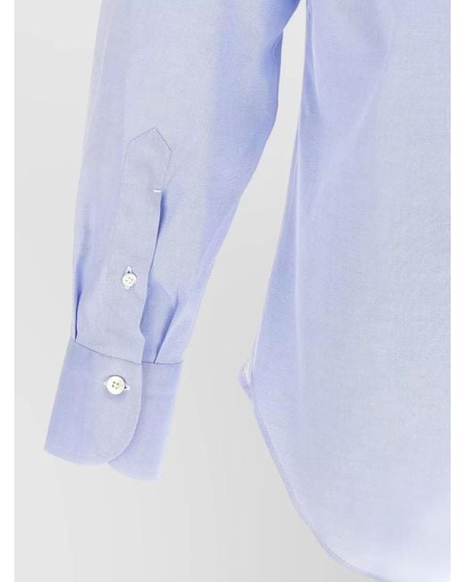 Finamore 1925 Blue Napoli Shirt Button Down Collar Long Sleeves for men