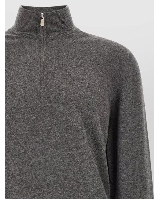 Brunello Cucinelli Gray Cashmere Half-Zip Sweater for men