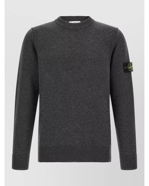 Stone Island Gray Ribbed Wool Crew Neck Jumper for men