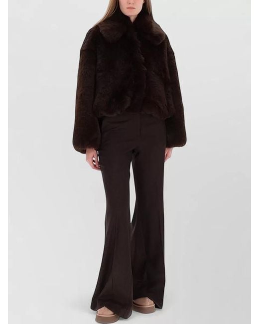 Alysi Black Flannel Trousers Belt Loops Flared Leg