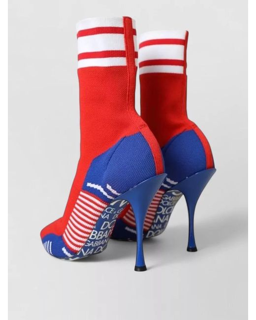 Dolce & Gabbana Red Logo Stretch Sock Ankle Boots Stiletto
