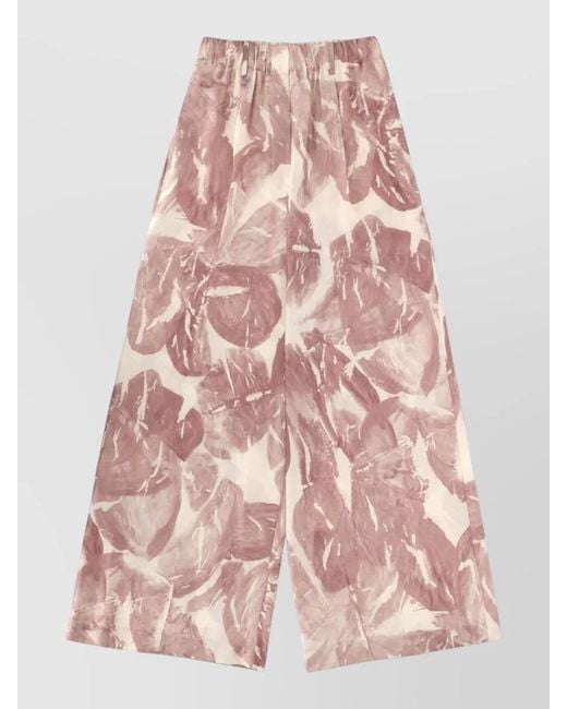 Alysi Pink Silk Pants Wide Leg Floral Pattern