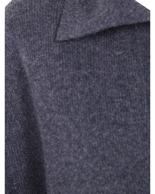 Victoria Beckham Blue Knit Jumper Polo Neckline Long Sleeves
