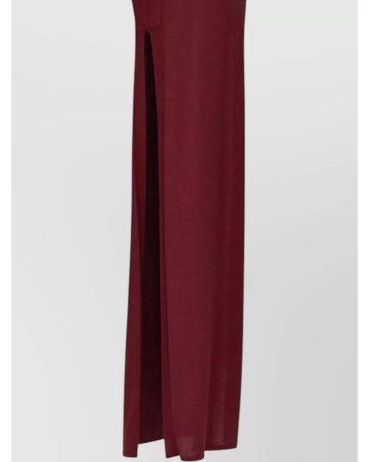 Saint Laurent Red Long Dress Round Neckline Short Sleeves Slit