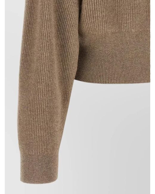 Brunello Cucinelli Natural Cashmere Lamé Zip Cardigan Cropped
