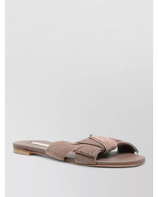 Casadei Multicolor Ribbon Flat Sole Fringe Slide Sandals