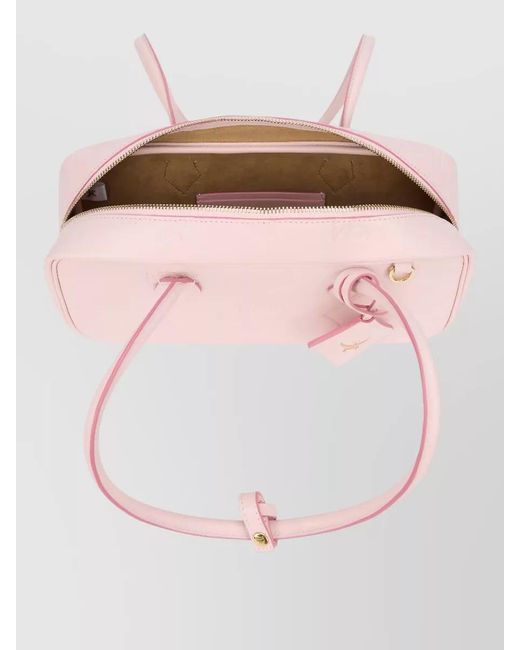 MCM Pink Leather Tote Bag Top Handle Design
