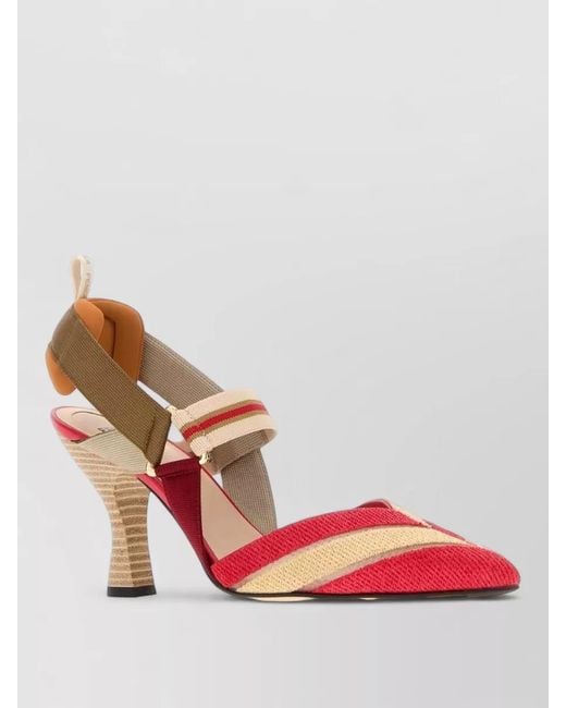 Fendi Pink Raffia Colibrì Slingback Pumps Striped Contrast