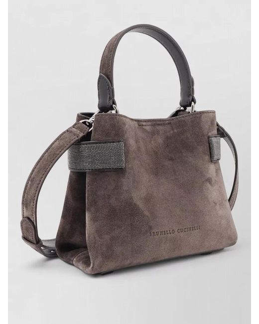 Brunello Cucinelli Gray Monili Suede Tote Bag