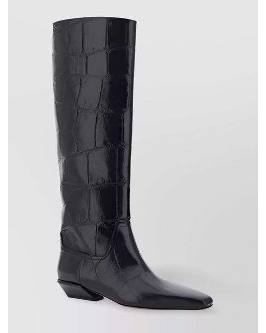 Paris Texas Black Crocodile-Embossed Leather Knee-High Boots